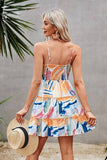 Elings Tie Dye V Neck Sleeveless Ruffle Hem A Line Dress