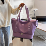 Large Capacity Bottom Zippered Compartment Handle Bag: Purple / One Size