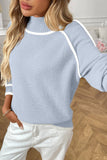 Colorblock Mock Neck Pullover Knit Sweater: Light Blue