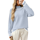 Colorblock Mock Neck Pullover Knit Sweater: Light Blue