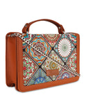 Handcrafted Print Fabric Women Top Handle Crossbody Bag: Multicolor