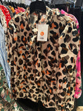 White Rhino Satin Blouse with Front Tie - Animal Print