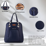 Ladies' Vegan Leather Top Handle Backpack or Daypack Bags: Blue