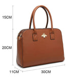 B23030-Bee Badge Triple Top Zipped Compartments Tote Handbag: Grey