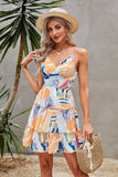 Elings Tie Dye V Neck Sleeveless Ruffle Hem A Line Dress