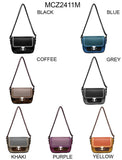 MCZ2411M-Twist Lock Top Zipped Colour Blocks Crossbody Bag: Coffee