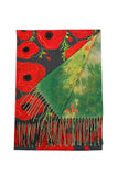 Bold Poppy & Monet Art Print Reversible Wool Tassel Scarf: Grey