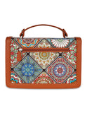 Handcrafted Print Fabric Women Top Handle Crossbody Bag: Multicolor