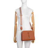 B23005-AW-Three Zipped Sections Canvas Strap Cross Body Bag: Wine Red