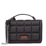 Women’s Vegan Leather Quilted Top Handle Crossbody Sling Bag: Blue