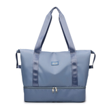 Large Capacity Bottom Zippered Compartment Handle Bag: Light Blue / One Size