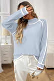 Colorblock Mock Neck Pullover Knit Sweater: Light Blue