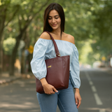 Tote Bag for Women – Genuine Leather Shoulder Handbag: Brown
