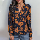 Women's Style Top Long-sleeved Pullover Printed Shirt: Navy blue / 100%Polyester /