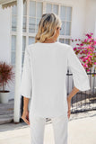 V-neck Medium sleeve chiffled chiffon top: White / 100%Polyester /