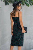 Elings Sleeveless Print Split Thigh Belted Cami Dress