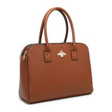 B23030-Bee Badge Triple Top Zipped Compartments Tote Handbag: Grey