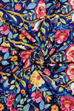 Enchanting Bird & Floral Print Wool Frayed Scarf: Blue