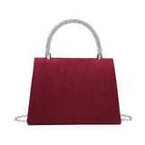 81230-Tie Diamante Embedded Top Handle Suede Clutch Bag: Navy