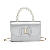 HD027-Pearl Top Handle Tie PU Clutch Bag: Rose