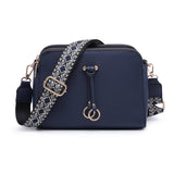 B23005-AW-Three Zipped Sections Canvas Strap Cross Body Bag: Wine Red