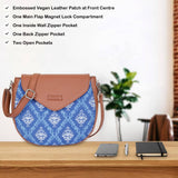 Hand Crafted Fabric Printed Crossbody Sling Bag for Womens: Blue
