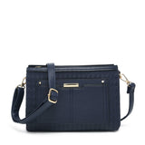 B23026-Triple compartments Top Zipped Cross Body Bag: Wine Red