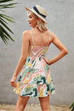 Elings Tie Dye V Neck Sleeveless Ruffle Hem A Line Dress