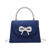 81230-Tie Diamante Embedded Top Handle Suede Clutch Bag: Navy