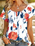 Round Neck Printed Short Sleeved Top