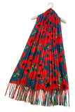 Bold Poppy & Monet Art Print Reversible Wool Tassel Scarf: Grey