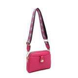 B23002 Bee Cross Body Handbag with double zip top sections: Wine