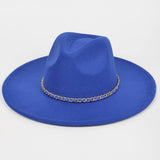 Faux Wool Chain Fedora Hat: Cobalt