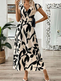 V-neck Printed Dress: Beige