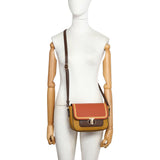 MCZ2411M-Twist Lock Top Zipped Colour Blocks Crossbody Bag: Coffee