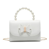 HD027-Pearl Top Handle Tie PU Clutch Bag: Silver
