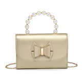 HD027-Pearl Top Handle Tie PU Clutch Bag: Rose
