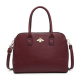 B23030-Bee Badge Triple Top Zipped Compartments Tote Handbag: Grey