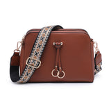 B23005-AW-Three Zipped Sections Canvas Strap Cross Body Bag: Wine Red