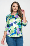 White Rhino Button Down Blouse: Lime