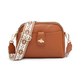 B23002 Bee Cross Body Handbag with double zip top sections: D Brown