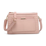 B23026-Triple compartments Top Zipped Cross Body Bag: Wine Red