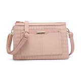 B23026-Triple compartments Top Zipped Cross Body Bag: Brown