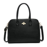 B23030-Bee Badge Triple Top Zipped Compartments Tote Handbag: Grey