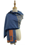 Cat Print Colour Block Reversible Frayed Scarf: Blue
