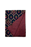 Traditional Tulip Print Wool Frayed Scarf: Navy Blue