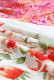 Multicolor Floral Patchwork Shirred Cuff Buttoned V Neck Blouse: Multicolor / 100%Viscose /