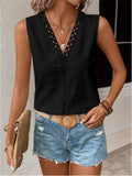 Lace Patchwork V-neck Sleeveless Top Black or White