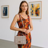 Women’s Vegan Leather Quilted Top Handle Crossbody Sling Bag: Blue