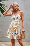 Elings Tie Dye V Neck Sleeveless Ruffle Hem A Line Dress